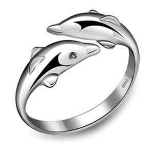 Sterling Silver Stamped Adjustable Dolphin Ring